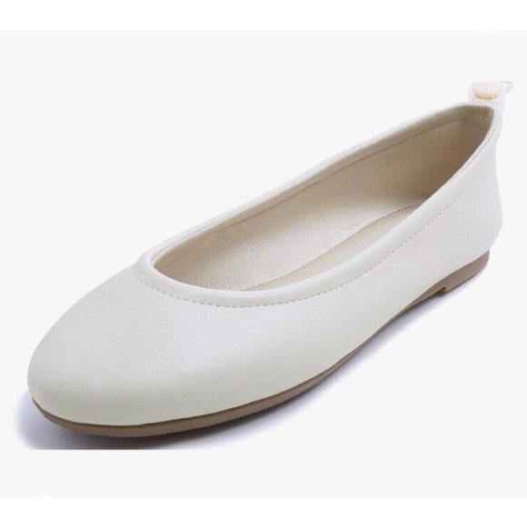 FEVERSOLE Women Size 7 Shoes Soft Cushion Beige Elastic Adjustable Ballet - Picture 1 of 11